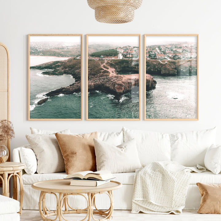 Rocky Coast Nautical Wall Art Decor - Natural Wood Framed Poster No Border - Artworksets