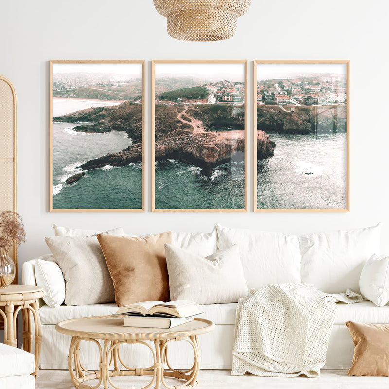 Rocky Coast Nautical Wall Art Decor - Natural Wood Framed Poster No Border - Artworksets