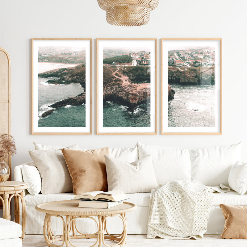 Rocky Coast Nautical Wall Art Decor- Natural Wood Framed Poster with White Border - Artworksets