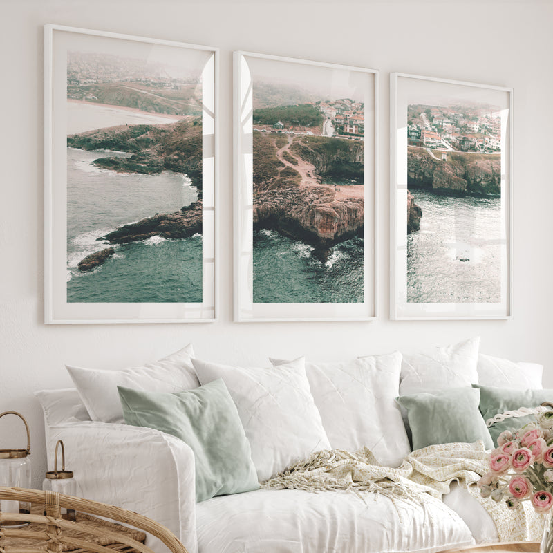 Rocky Coast Nautical Wall Art Decor - White Framed Poster with White Border - Artworksets