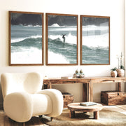Rocky Coast Surfer nautical wall art decor - Dark Brown Framed Poster No Border - Artworksets