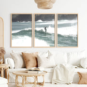 Rocky Coast Surfer nautical wall art decor - Natural Wood Framed Poster No Border - Artworksets