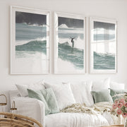 Rocky Coast Surfer nautical wall art decor - White Framed Poster with White Border - Artworksets