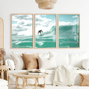 Blue Break Surfer nautical wall art decor - Natural Wood Framed Poster No Border - Artworksets