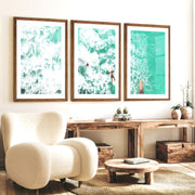 Overhead Surfboards Nautical Wall Art - Dark Brown Framed Poster with White Border - Artworksets
