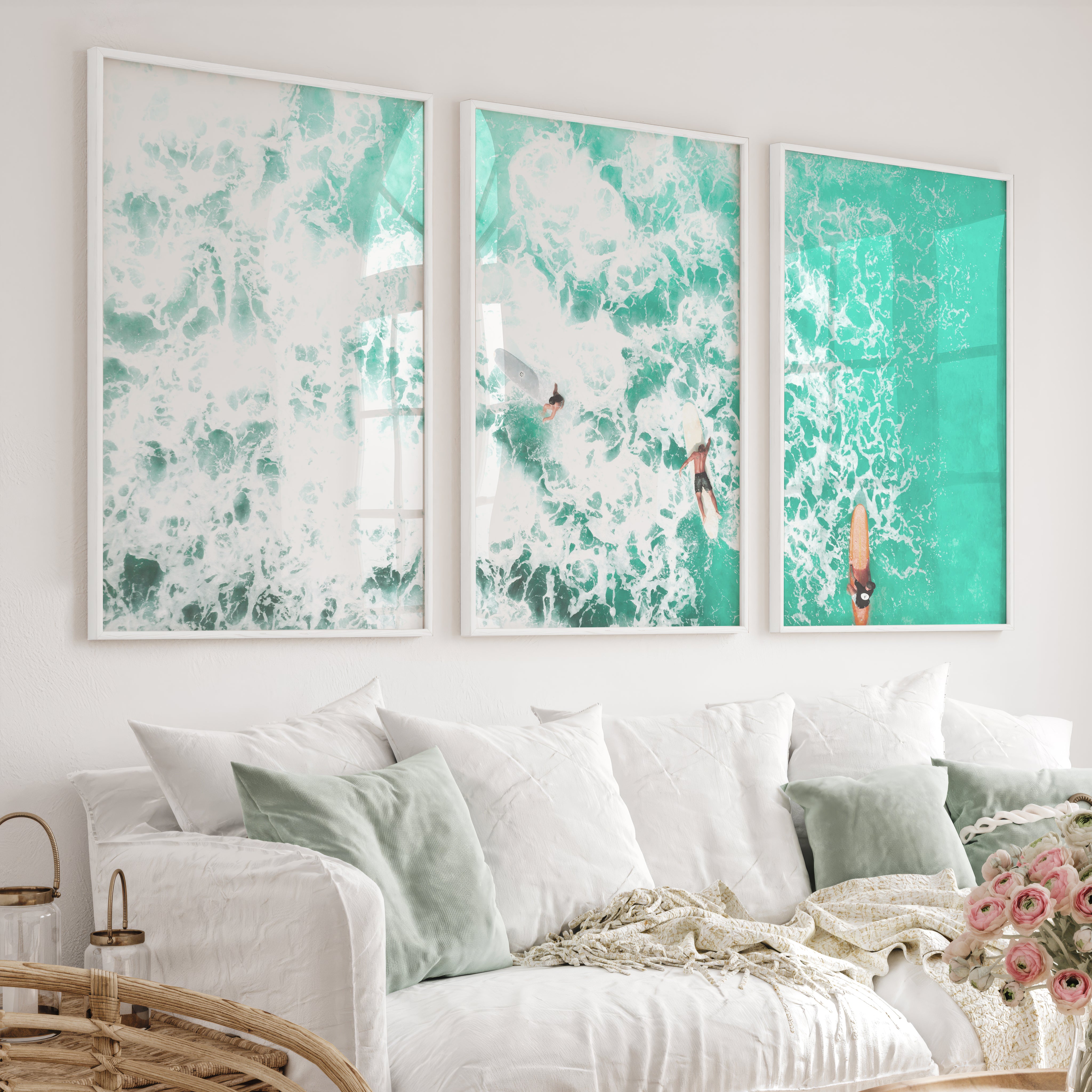 Overhead Surfboards Nautical Wall Art - White Framed Poster No Border - Artworksets
