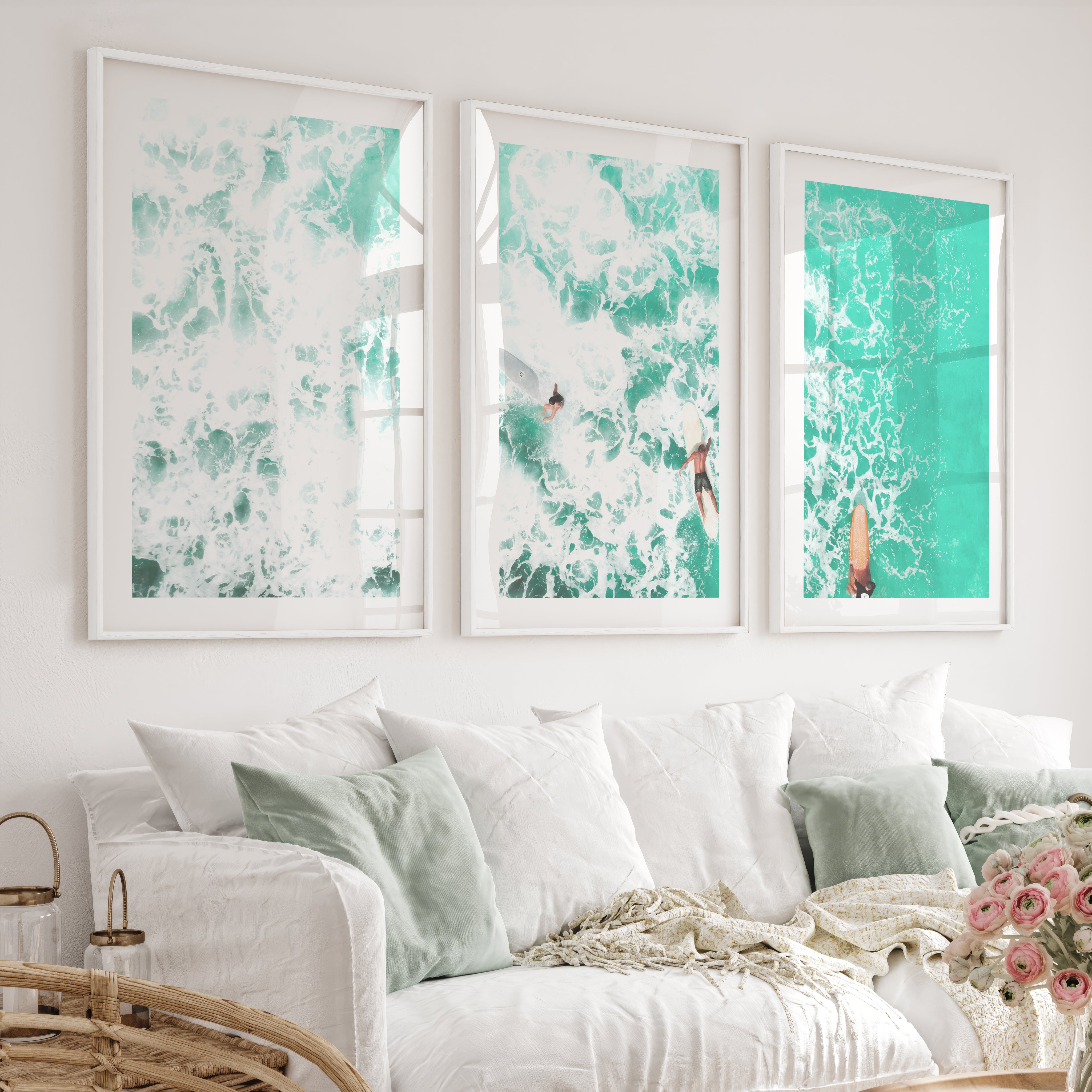 Overhead Surfboards Nautical Wall Art - White Framed Poster with White Border - Artworksets