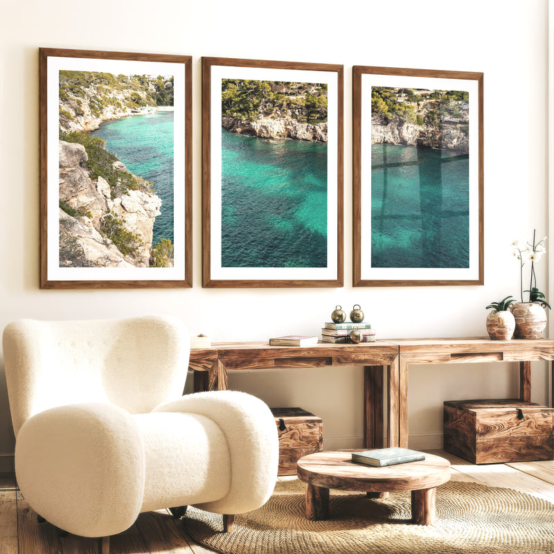 Turquoise Cove Nautical Wall Decor for Living Room - Dark Brown Framed Poster with White Border - Artworksets
