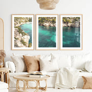 Turquoise Cove Nautical Wall Decor for Living Room- Natural Wood Framed Poster with White Border - Artworksets
