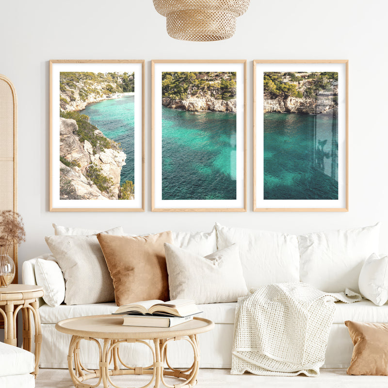 Turquoise Cove Nautical Wall Decor for Living Room- Natural Wood Framed Poster with White Border - Artworksets