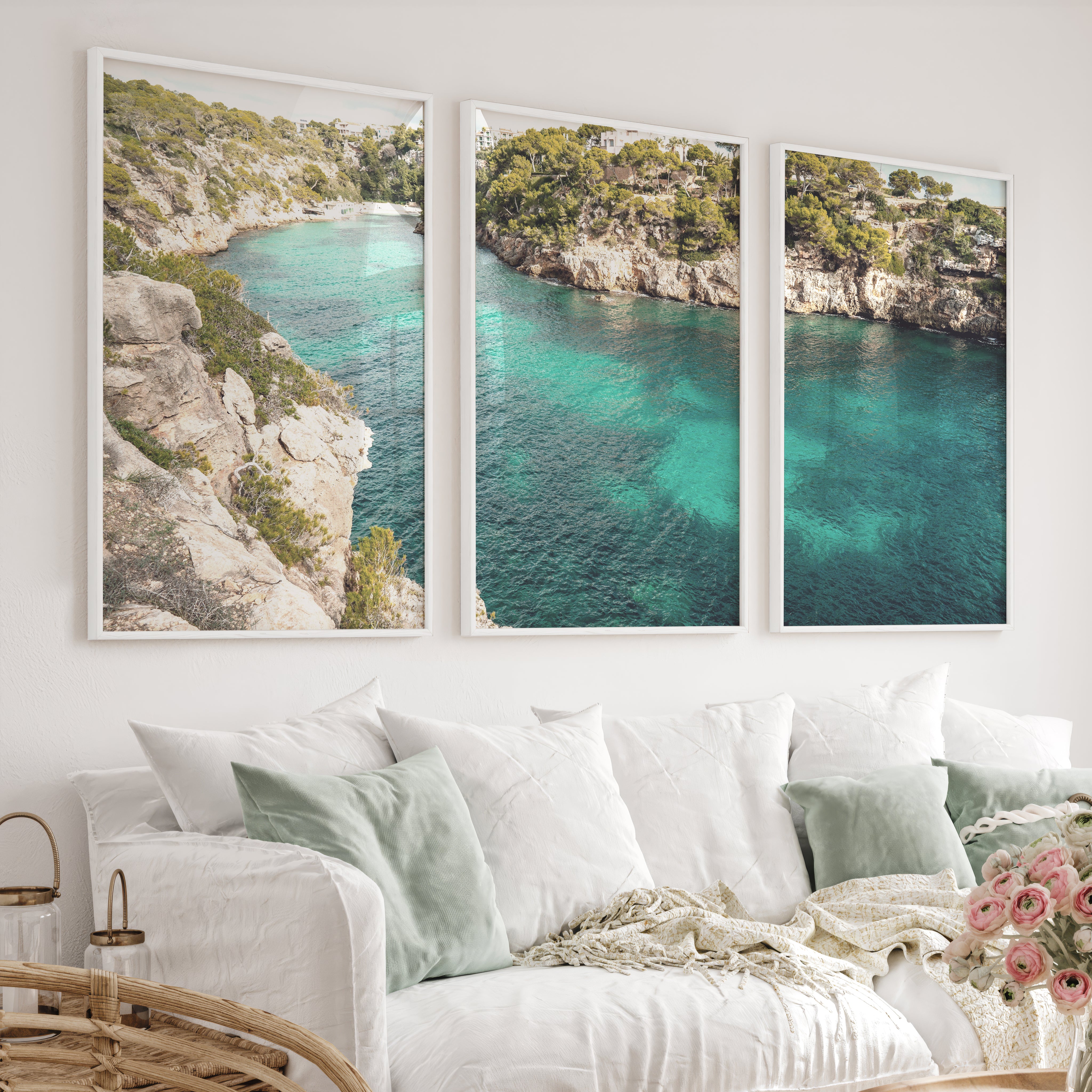 Turquoise Cove Nautical Wall Decor for Living Room - White Framed Poster No Border - Artworksets