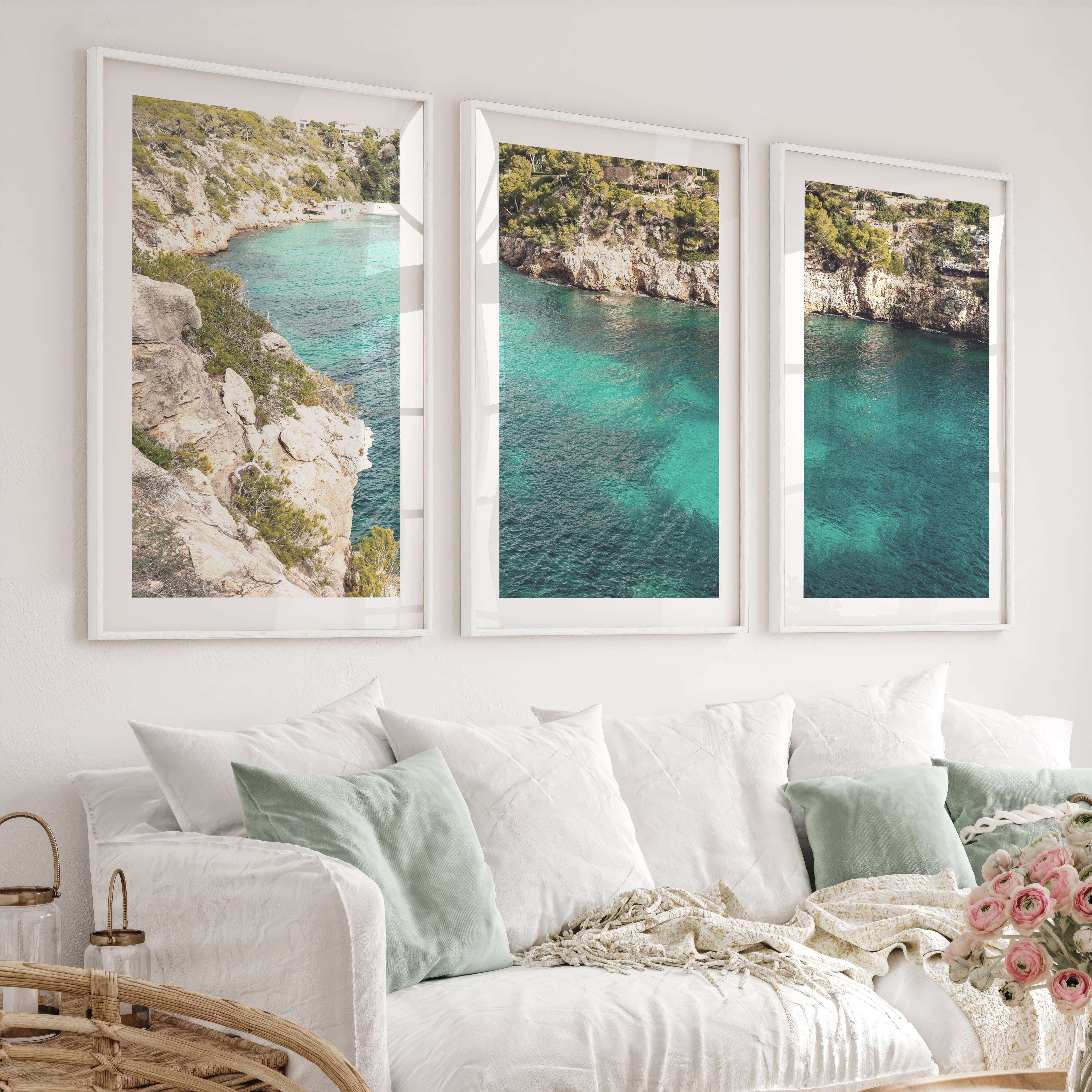 Turquoise Cove Nautical Wall Decor for Living Room - White Framed Poster with White Border - Artworksets