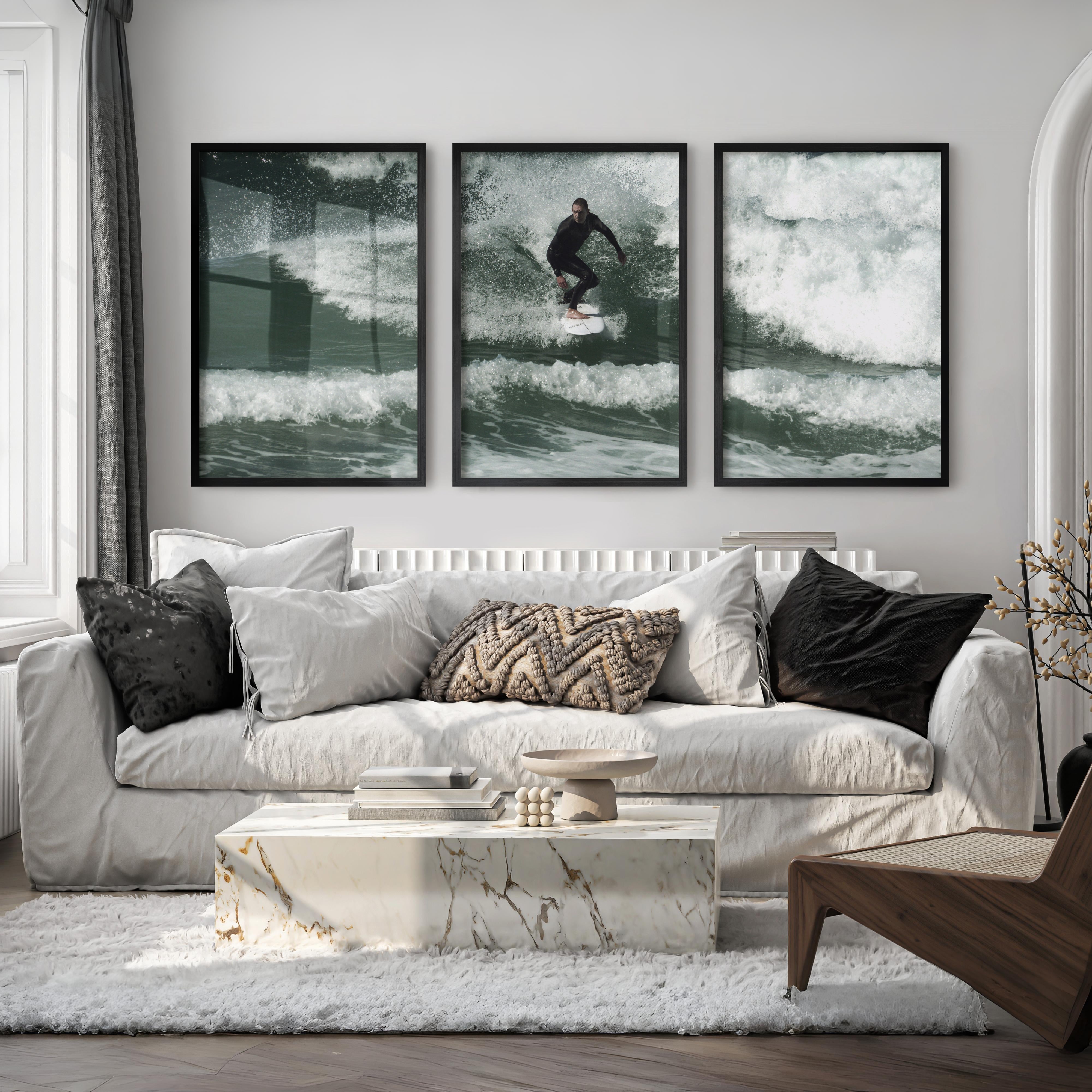 Surfer Wave Nautical Wall Decor - Black Framed Poster No Border - Artworksets