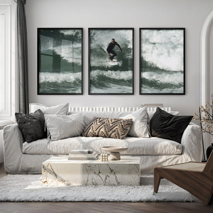 Surfer Wave Nautical Wall Decor - Black Framed Poster No Border - Artworksets