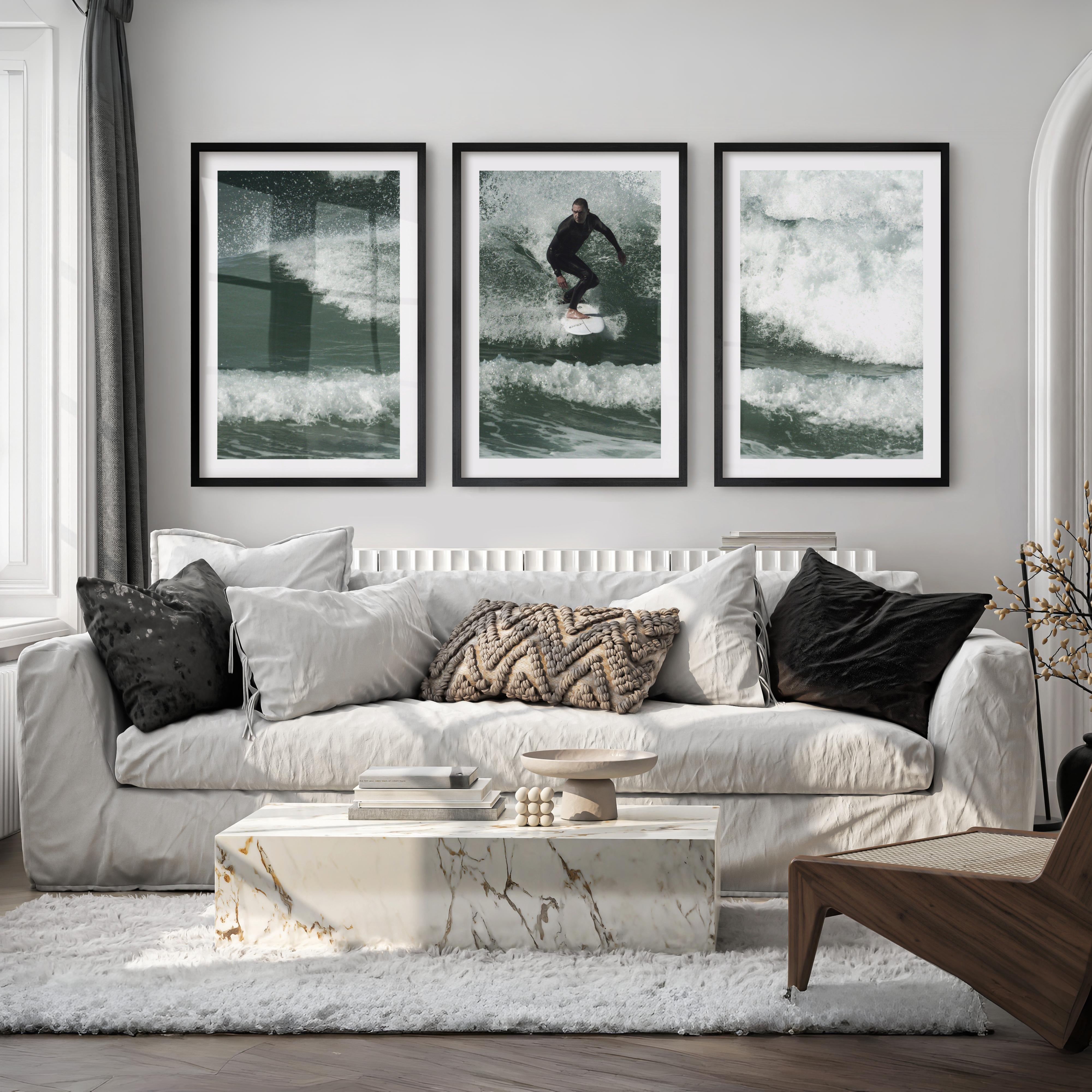 Surfer Wave Nautical Wall Decor - Black Framed Poster with White Border - Artworksets