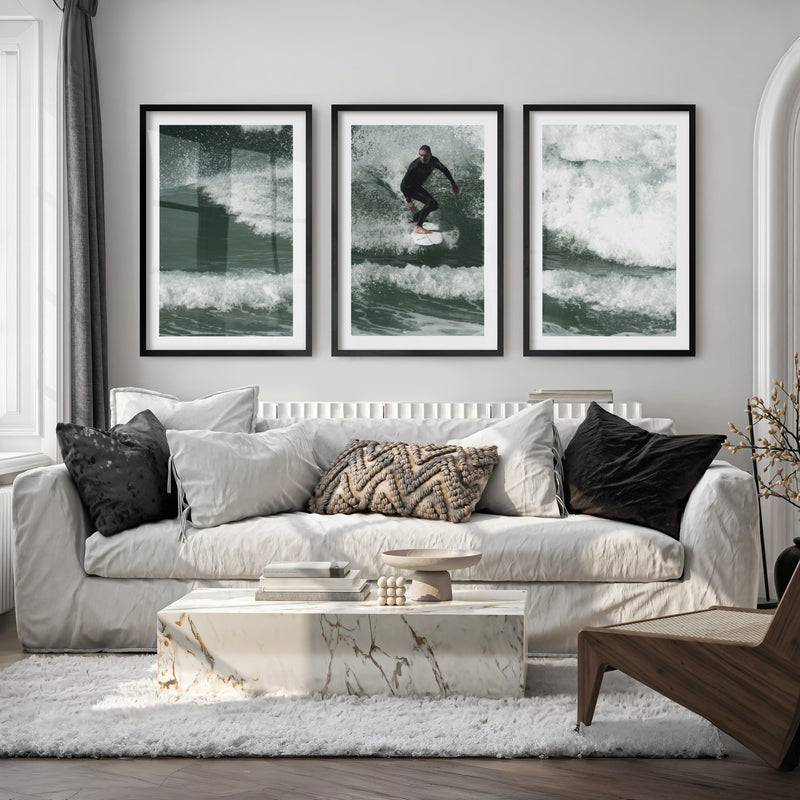 Surfer Wave Nautical Wall Decor - Black Framed Poster with White Border - Artworksets