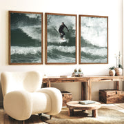 Surfer Wave Nautical Wall Decor - Dark Brown Framed Poster No Border - Artworksets