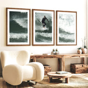 Surfer Wave Nautical Wall Decor - Dark Brown Framed Poster with White Border - Artworksets