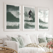 Surfer Wave Nautical Wall Decor - White Framed Poster with White Border - Artworksets