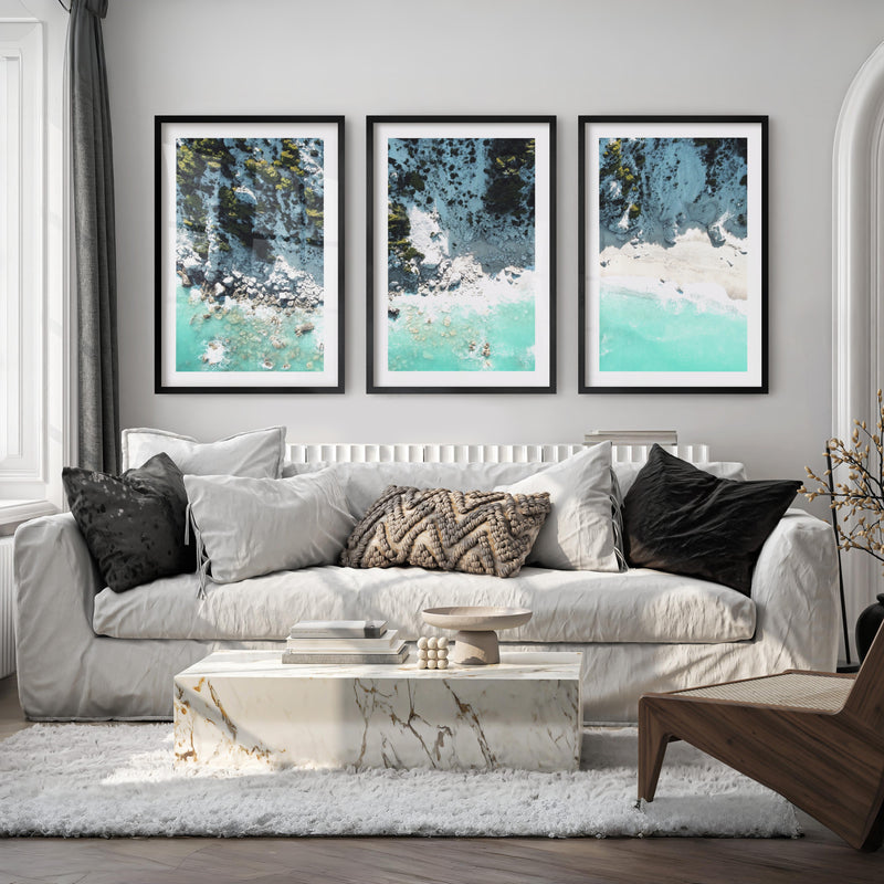 Rocky Cove Nautical Wall Pictures - Black Framed Poster with White Border - Artworksets