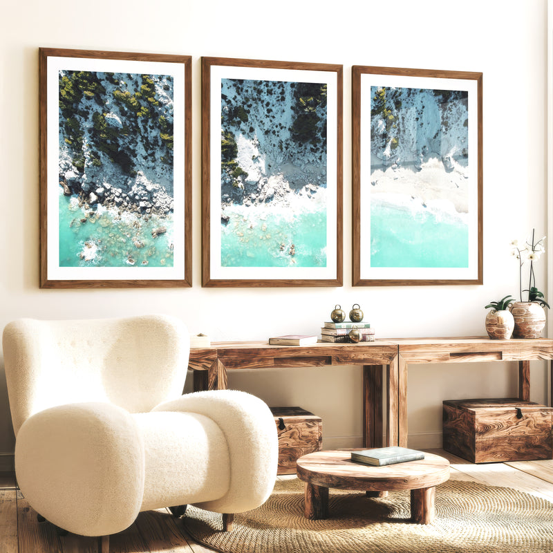 Rocky Cove Nautical Wall Pictures - Dark Brown Framed Poster with White Border - Artworksets
