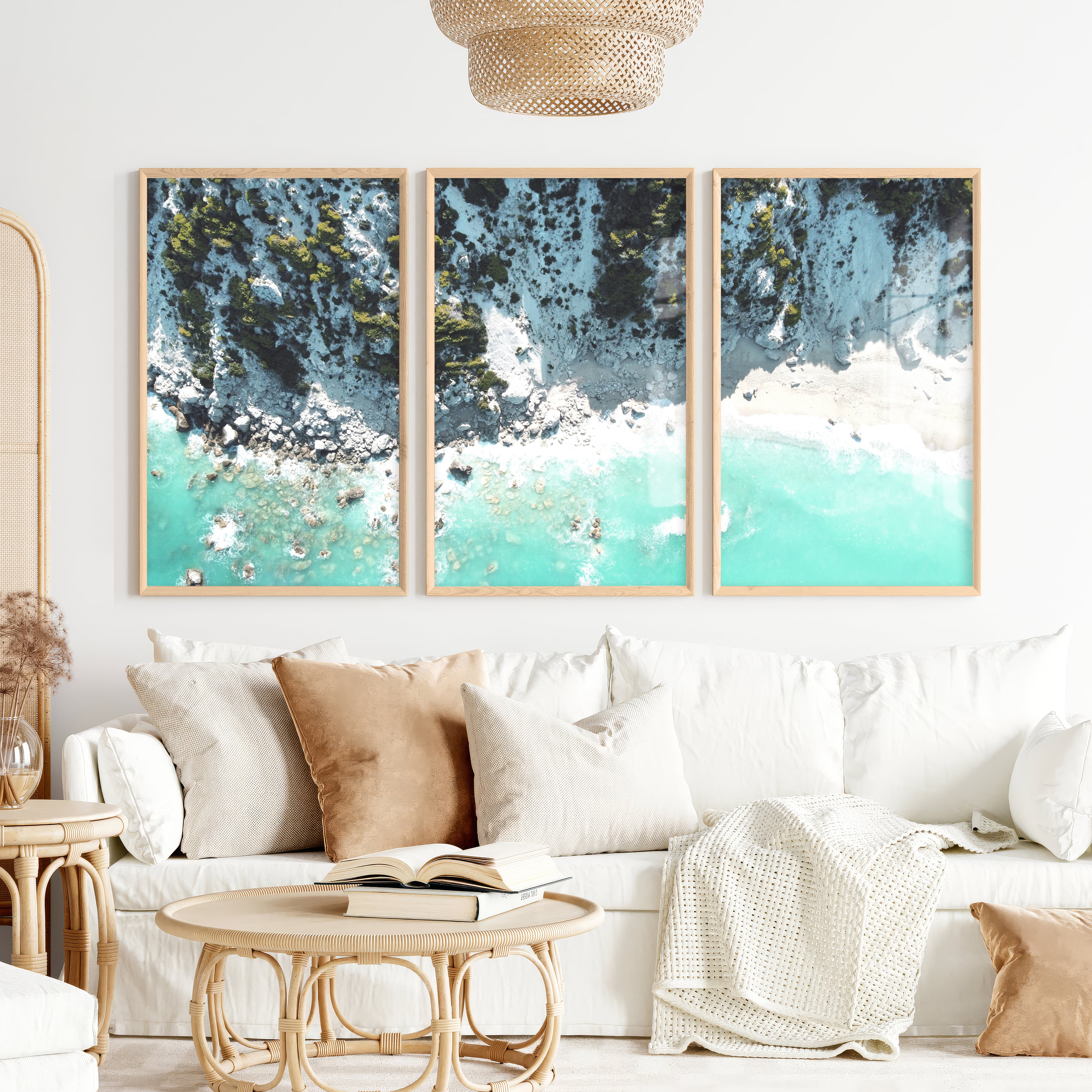 Rocky Cove Nautical Wall Pictures - Natural Wood Framed Poster No Border - Artworksets