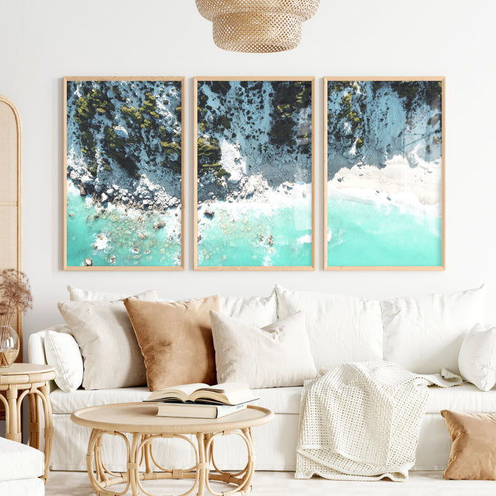 Rocky Cove Nautical Wall Pictures - Natural Wood Framed Poster No Border - Artworksets