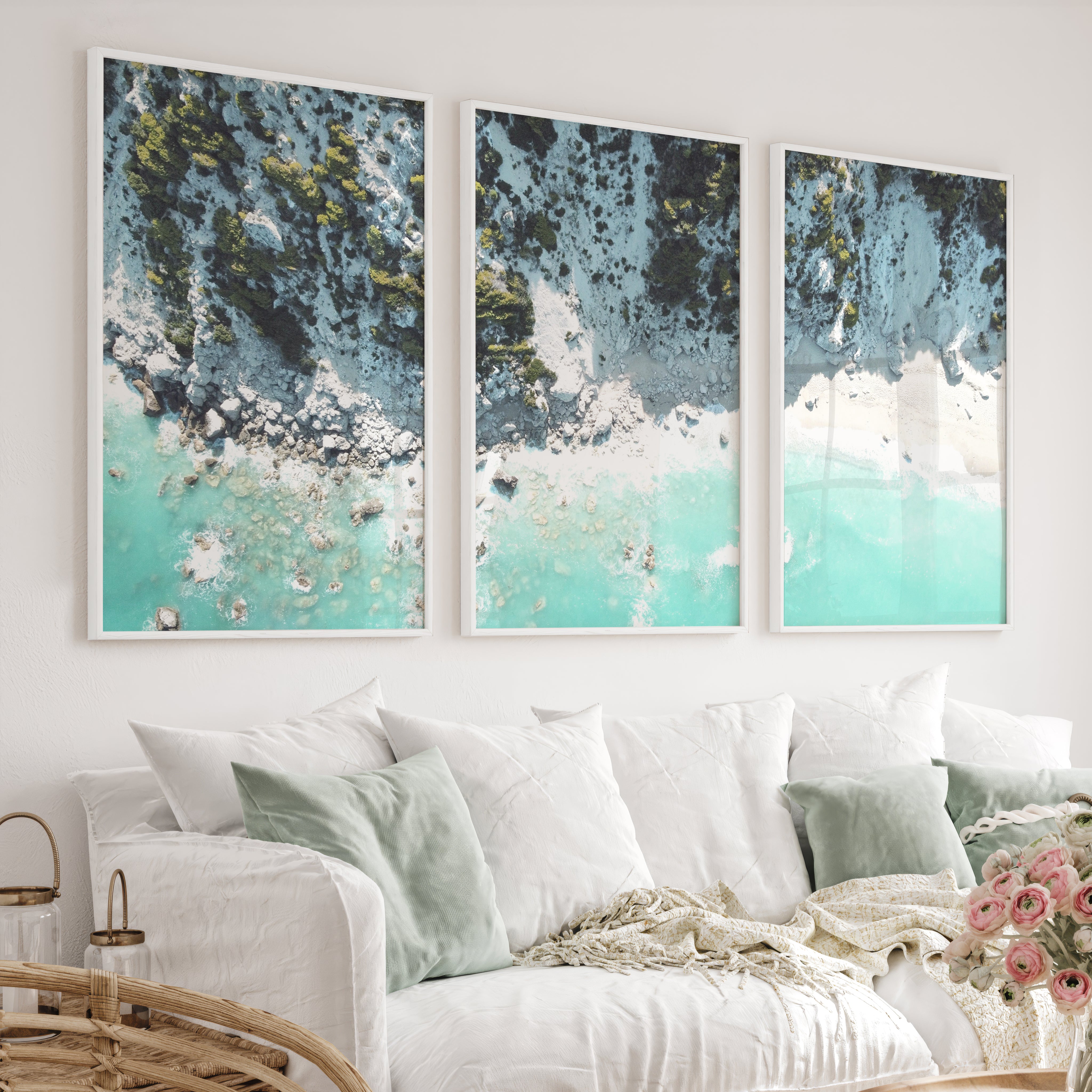Rocky Cove Nautical Wall Pictures - White Framed Poster No Border - Artworksets