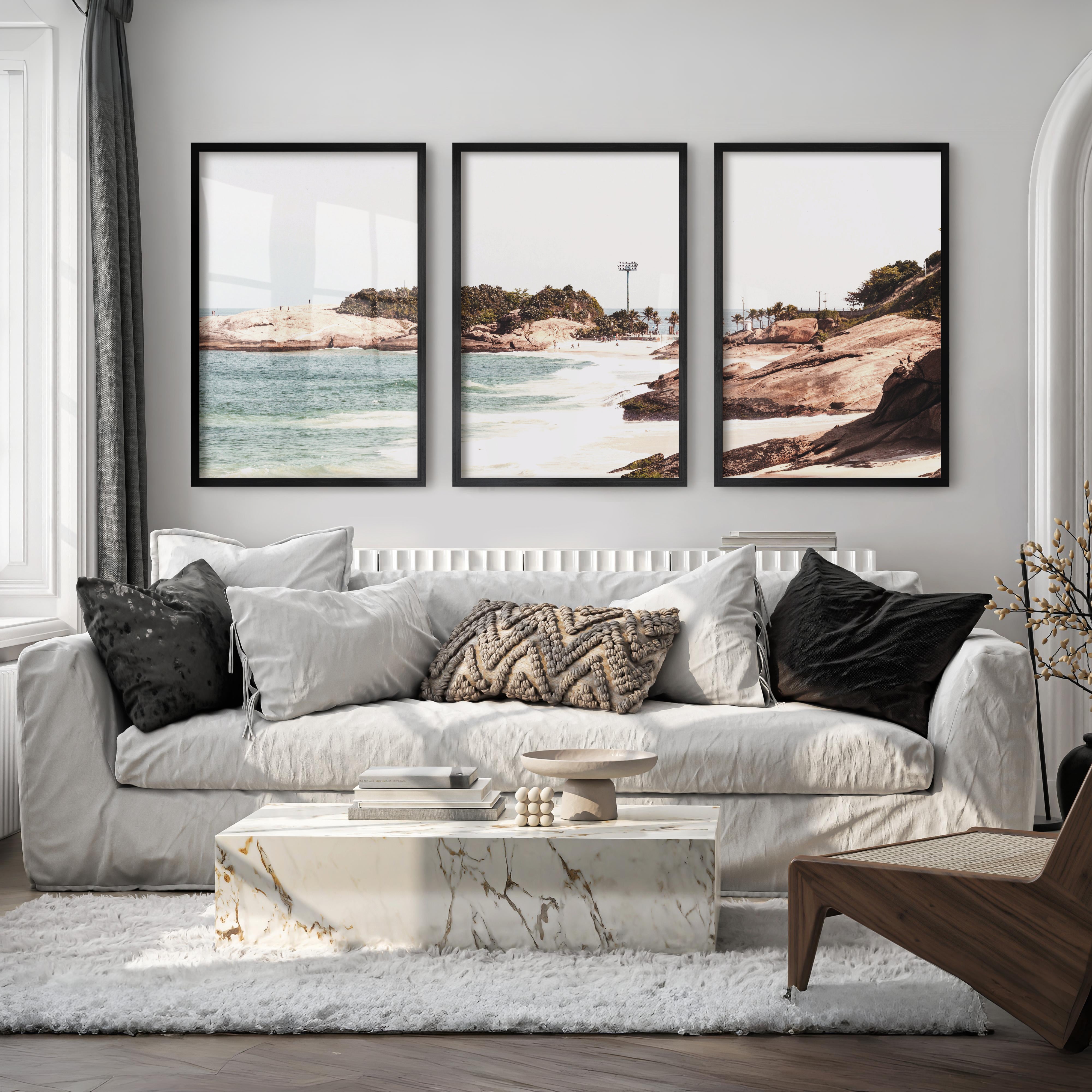 Rocky Beach Cove Nautical Wall Prints - Black Framed Poster No Border - Artworksets