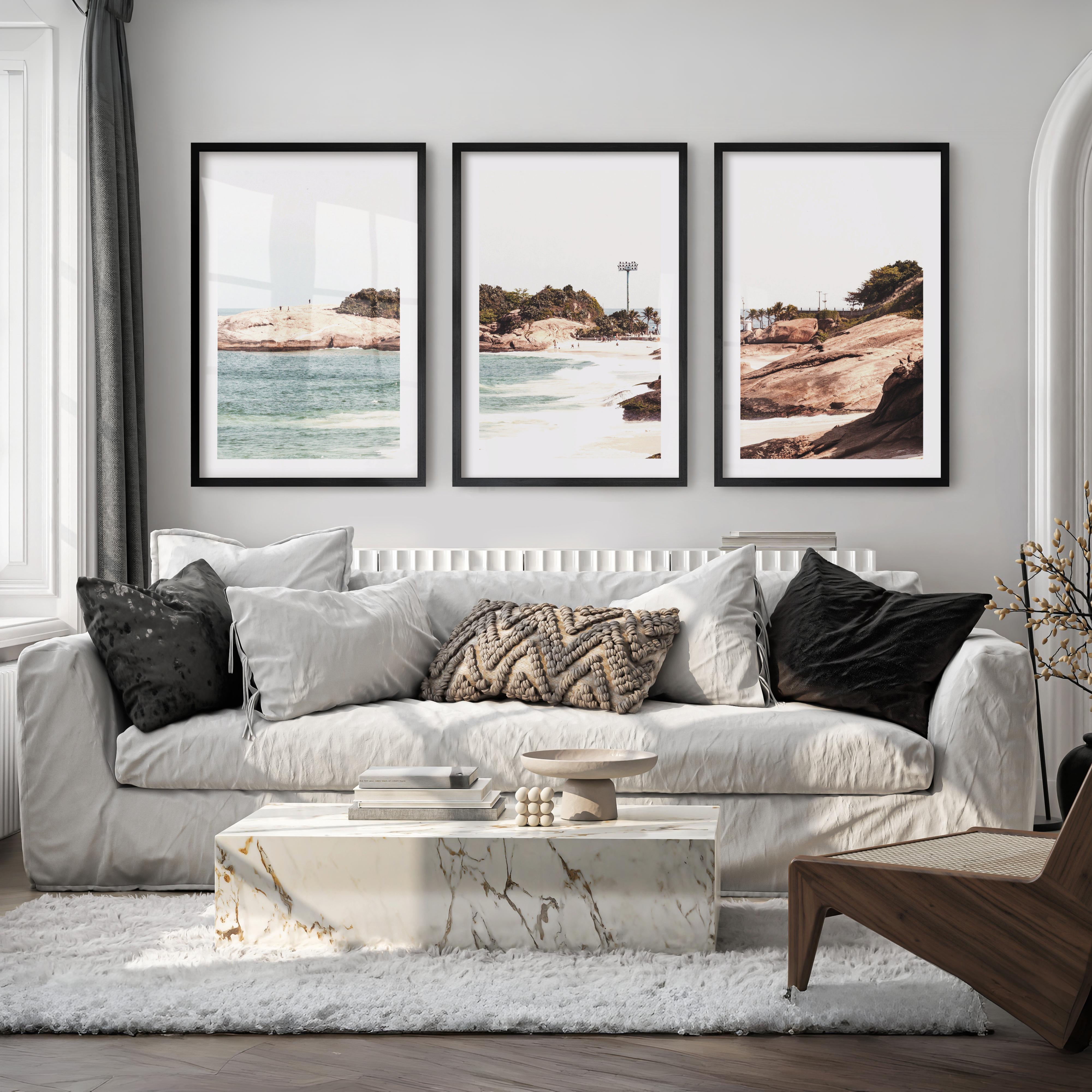 Rocky Beach Cove Nautical Wall Prints - Black Framed Poster with White Border - Artworksets