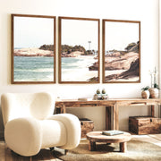 Rocky Beach Cove Nautical Wall Prints - Dark Brown Framed Poster No Border - Artworksets