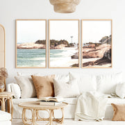 Rocky Beach Cove Nautical Wall Prints - Natural Wood Framed Poster No Border - Artworksets