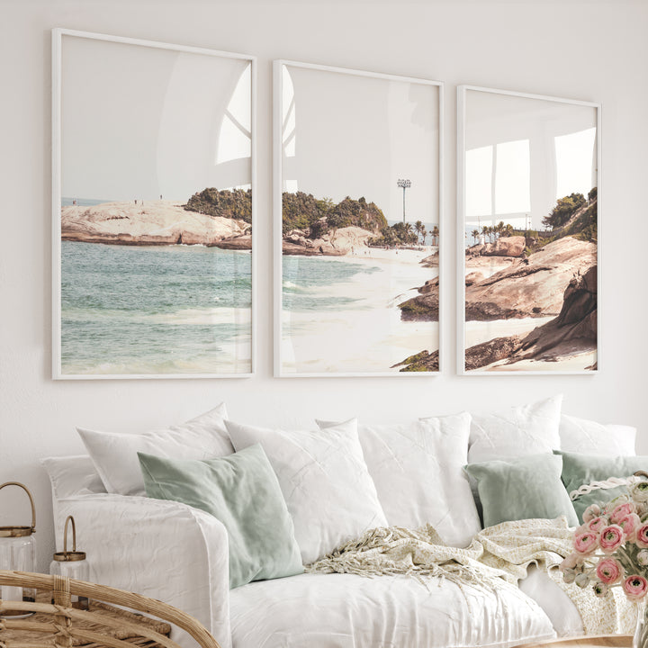 Rocky Beach Cove Nautical Wall Prints - White Framed Poster No Border - Artworksets