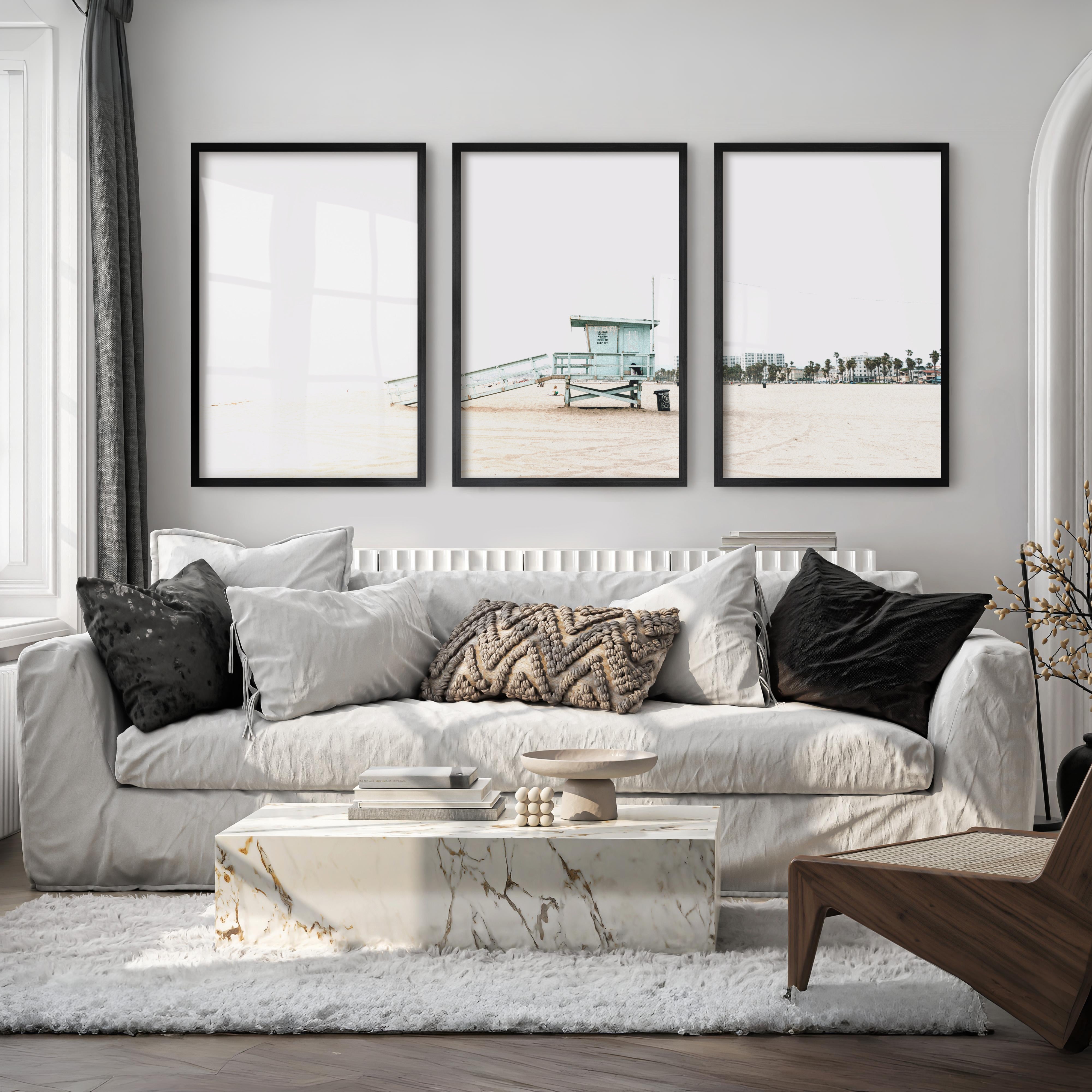 Lifeguard Tower navy coastal wall art - Black Framed Poster No Border - Artworksets