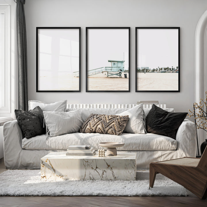 Lifeguard Tower navy coastal wall art - Black Framed Poster No Border - Artworksets