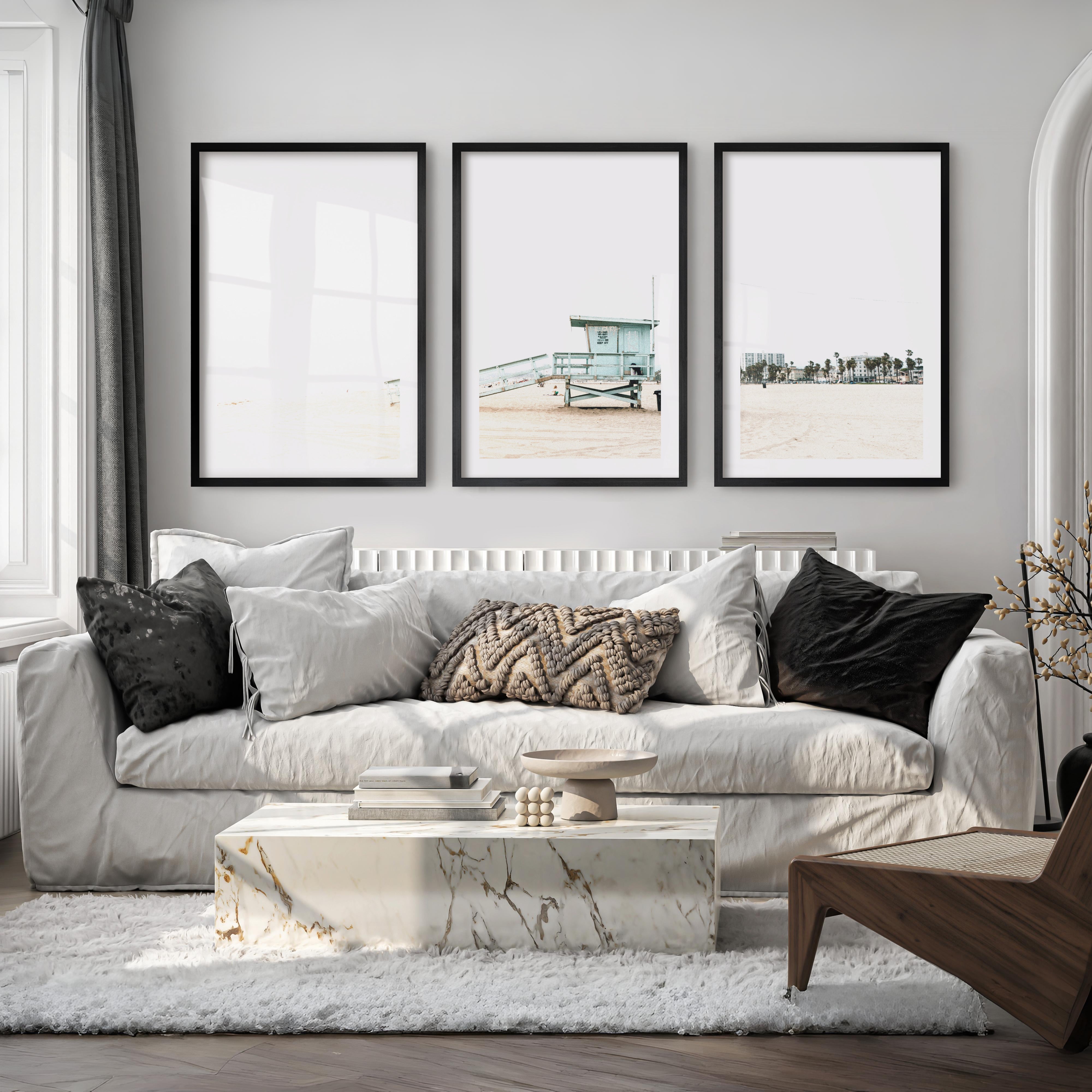 Lifeguard Tower navy coastal wall art - Black Framed Poster with White Border - Artworksets