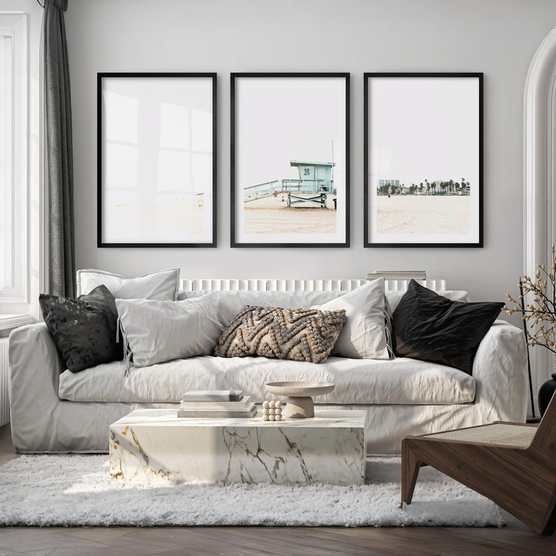 Lifeguard Tower navy coastal wall art - Black Framed Poster with White Border - Artworksets