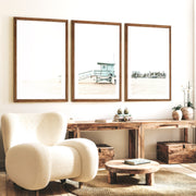 Lifeguard Tower navy coastal wall art - Dark Brown Framed Poster with White Border - Artworksets