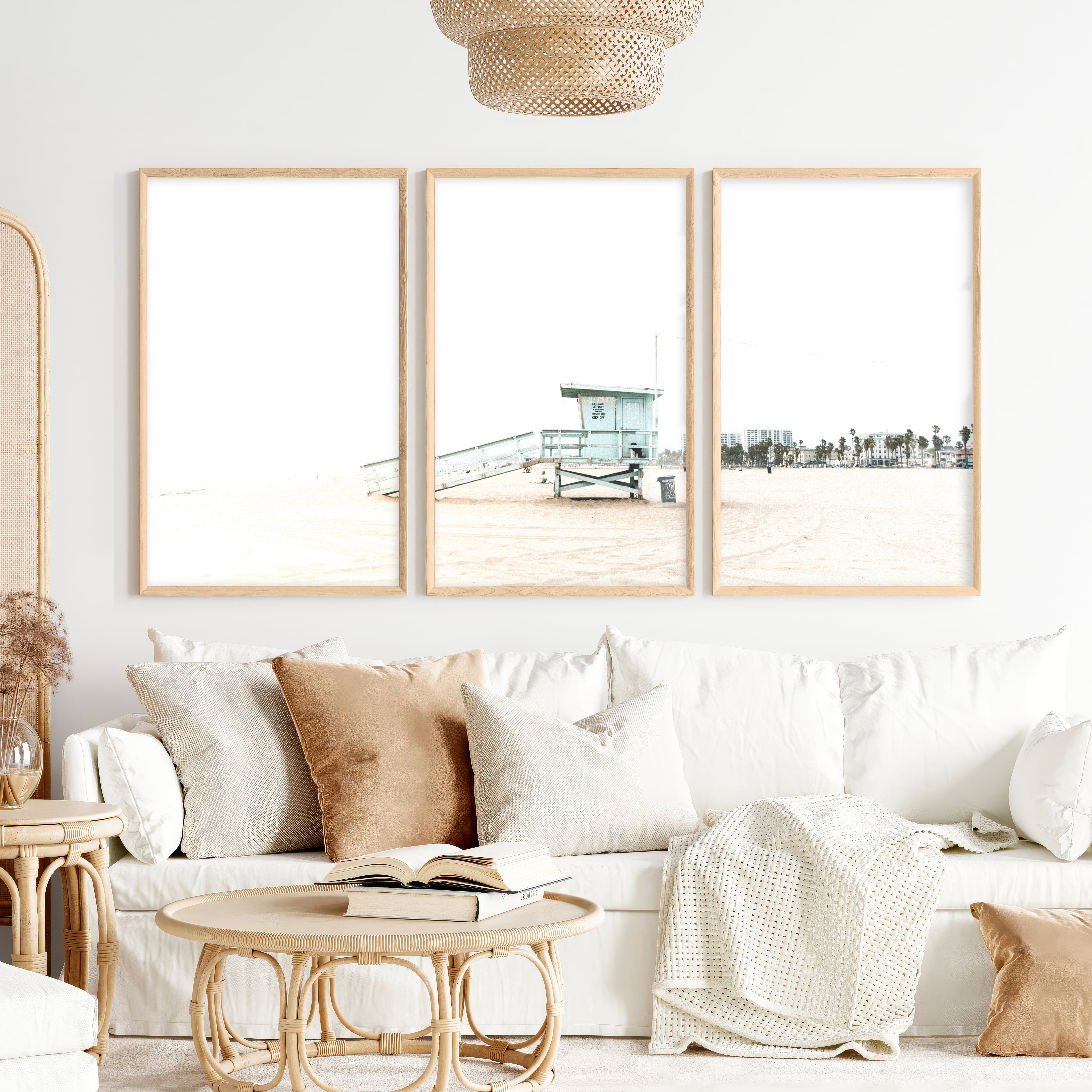 Lifeguard Tower navy coastal wall art - Natural Wood Framed Poster No Border - Artworksets