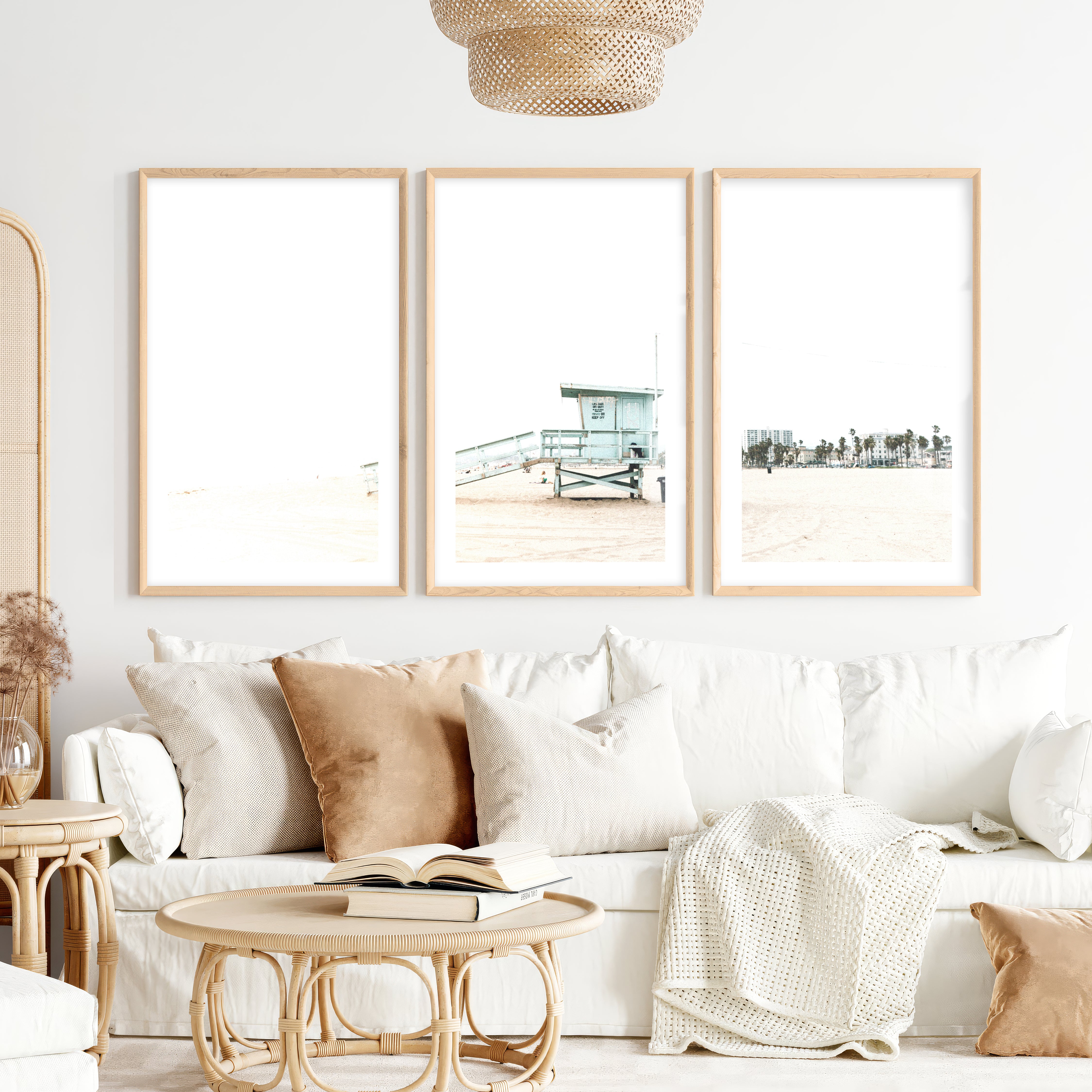 Lifeguard Tower navy coastal wall art- Natural Wood Framed Poster with White Border - Artworksets