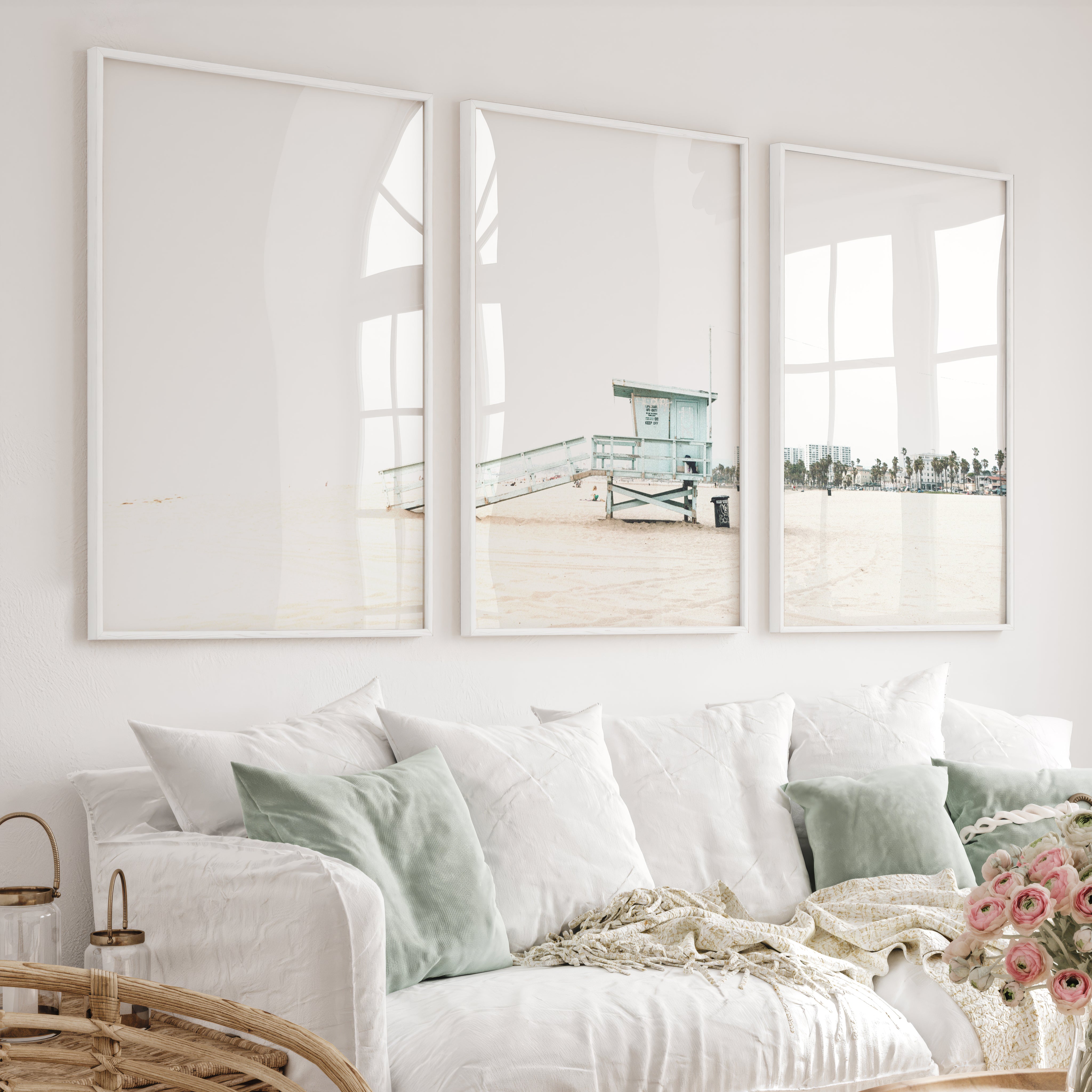 Lifeguard Tower navy coastal wall art - White Framed Poster No Border - Artworksets