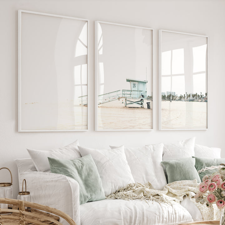 Lifeguard Tower navy coastal wall art - White Framed Poster No Border - Artworksets