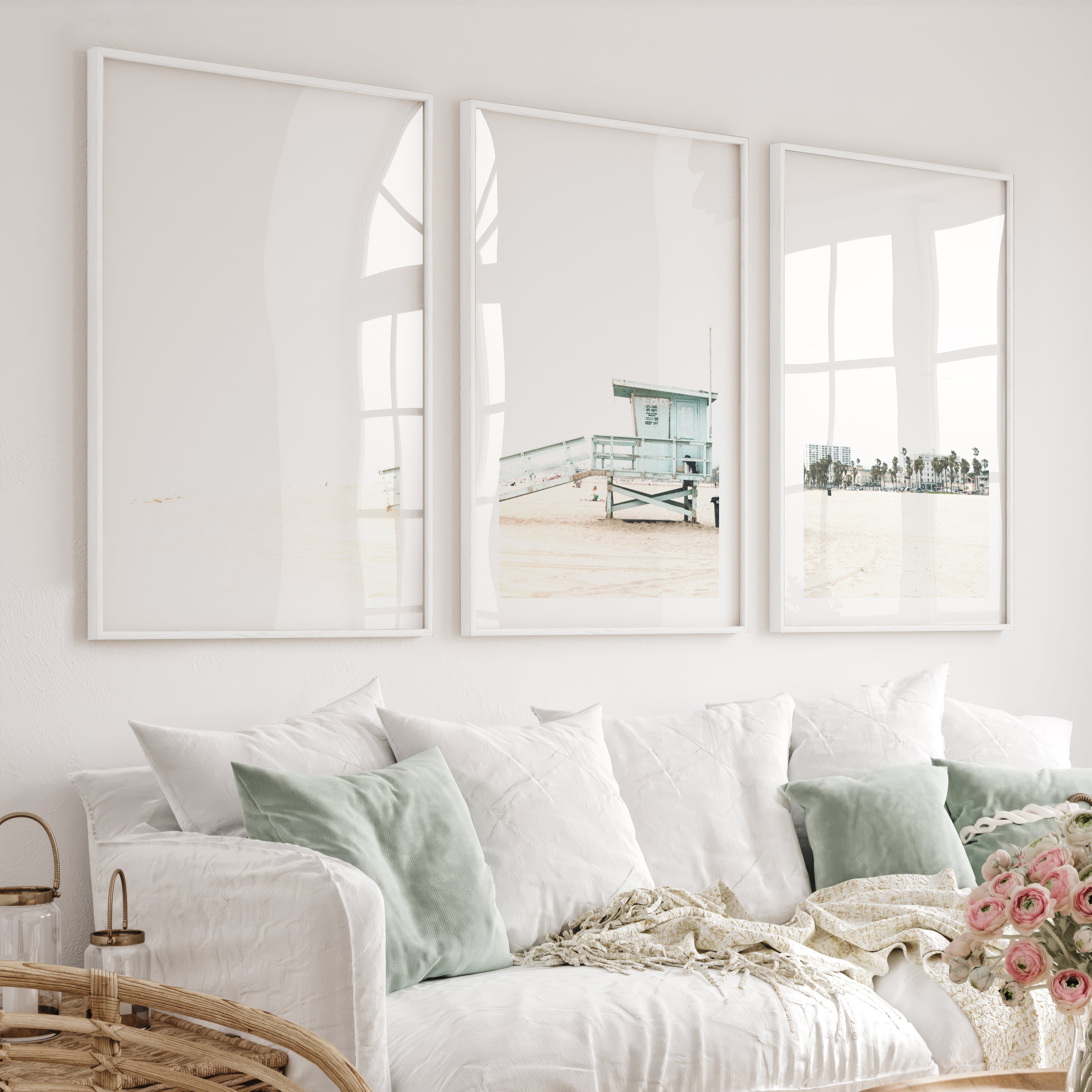 Lifeguard Tower navy coastal wall art - White Framed Poster with White Border - Artworksets