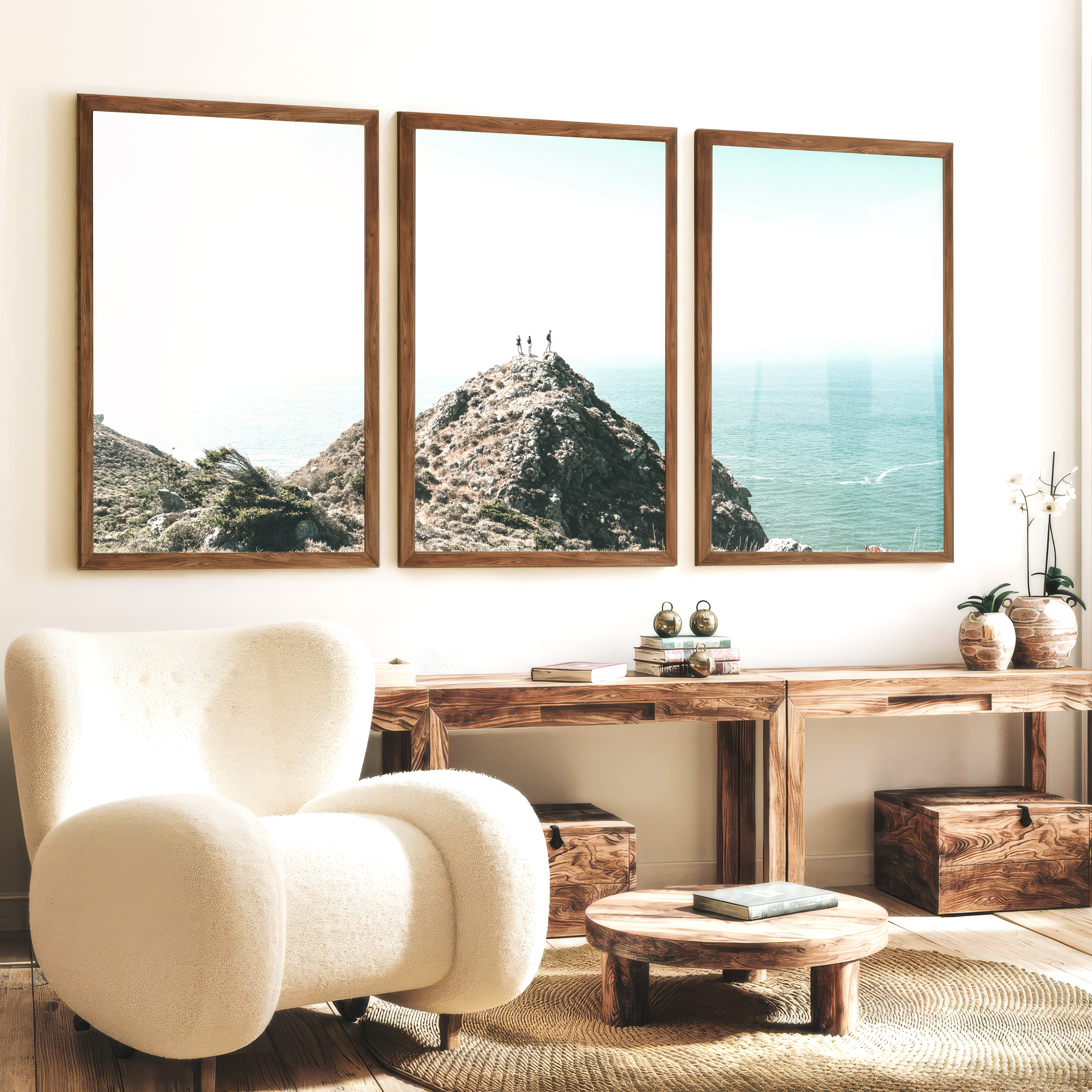 Ocean Ridge navy coastal wall art - Dark Brown Framed Poster No Border - Artworksets