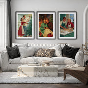 Nostalgic Christmas Decor – Cozy Retro Holiday Wall Art Set of 3 - Black Framed Poster with White Border - Artworksets