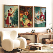 Nostalgic Christmas Decor – Cozy Retro Holiday Wall Art Set of 3 - Dark Brown Framed Poster No Border - Artworksets