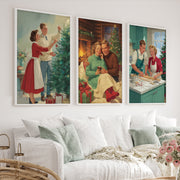 Nostalgic Christmas Decor – Cozy Retro Holiday Wall Art Set of 3 - White Framed Poster No Border - Artworksets