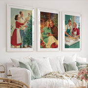 Nostalgic Christmas Decor – Cozy Retro Holiday Wall Art Set of 3 - White Framed Poster with White Border - Artworksets
