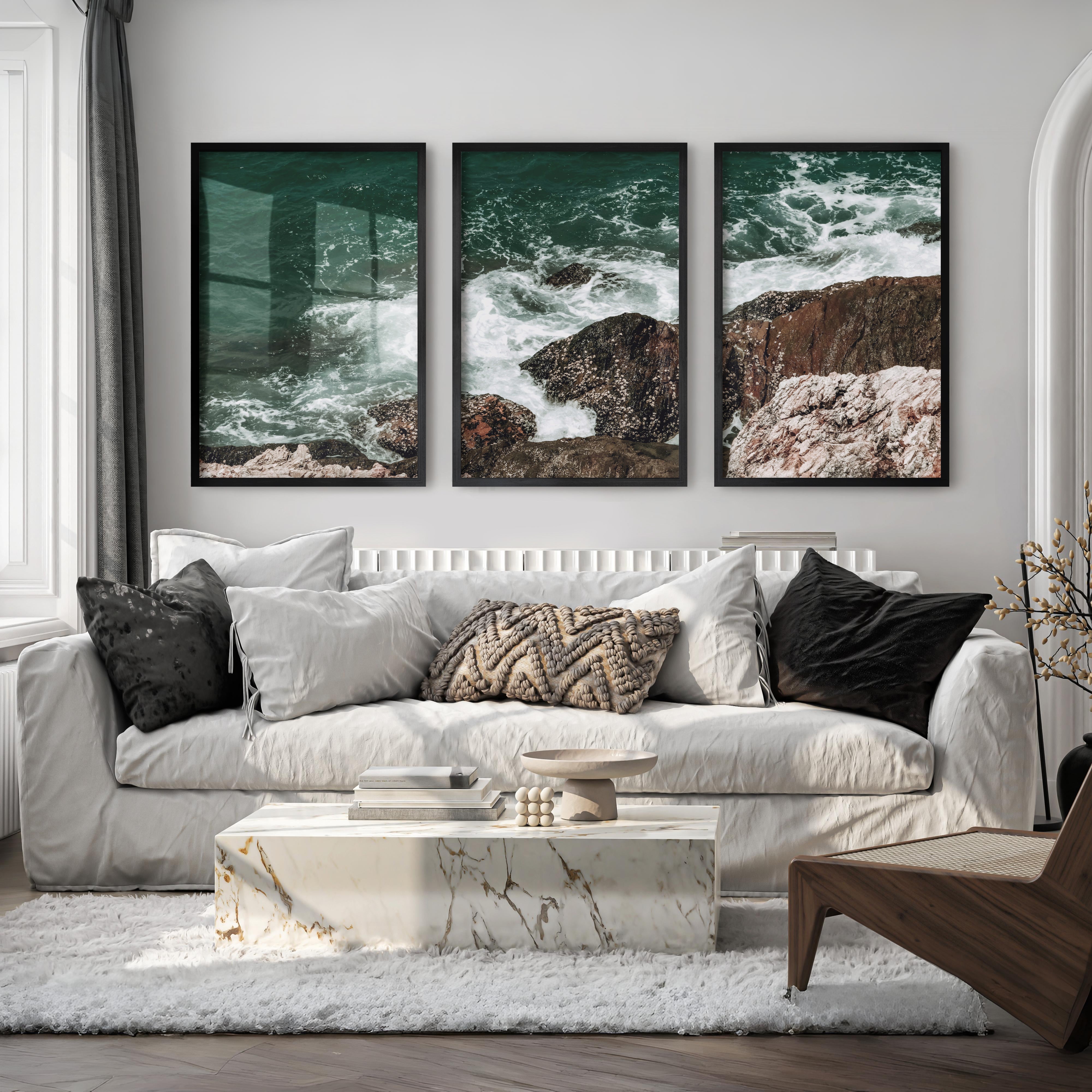 Rocky Surf ocean accent wall - Black Framed Poster No Border - Artworksets