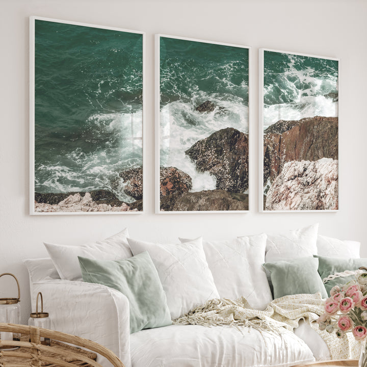 Rocky Surf ocean accent wall - White Framed Poster No Border - Artworksets